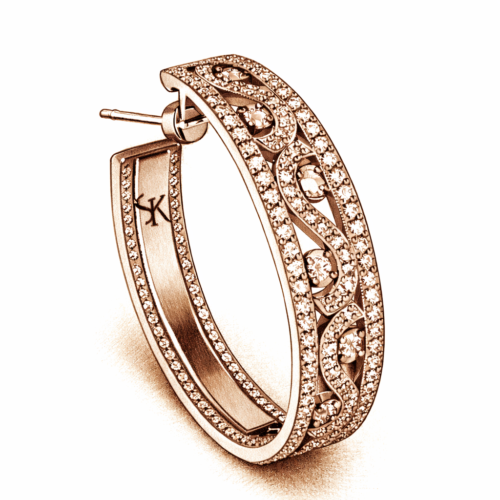 Argola ouro rosé com detalhes trabalhados