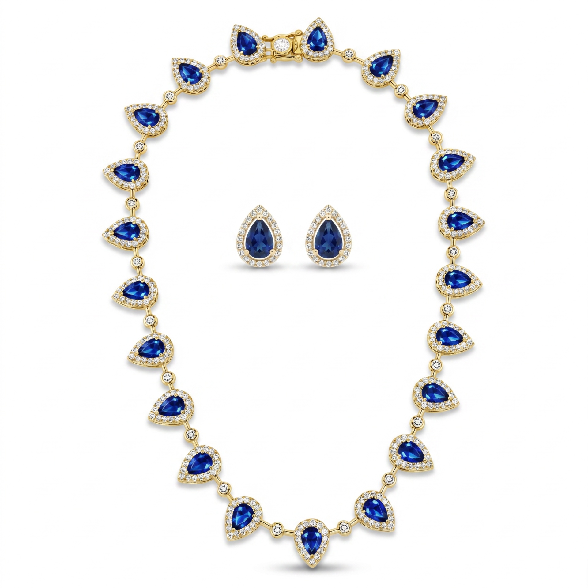 Conjunto colar e brincos safira