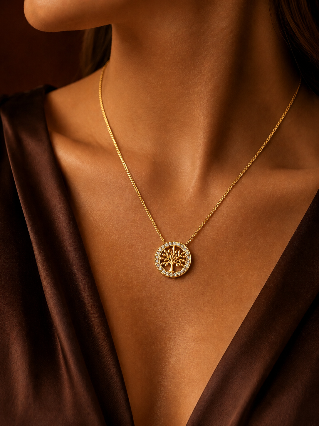 Colar dourado Seek com pingente em close